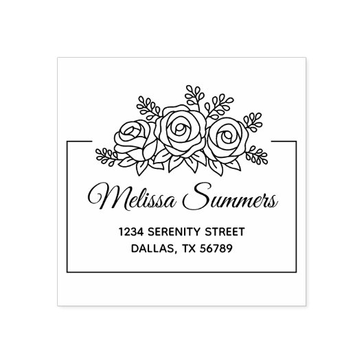 Tampons Encreurs Elégant Rose Fleurs Bouquet Adresse (Impression)