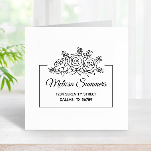 Tampons Encreurs Elégant Rose Fleurs Bouquet Adresse