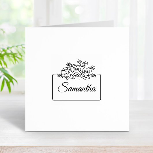 Tampons Encreurs Elégant Rose Fleurs Bouquet Cadre Nom personnalisé