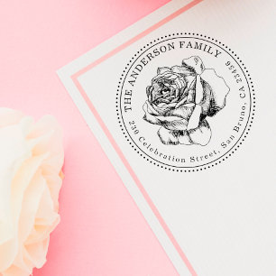 Tampons Encreurs Élégant Rose Illustration Arrondi Adresse de retou