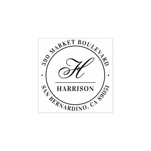 Tampons Encreurs Élégant Script Monogramme Nom de famille Adresse d (Impression)