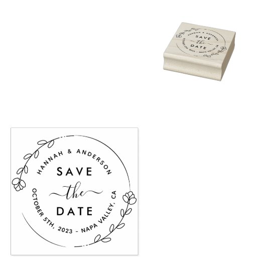 Tampons Encreurs Élégant Script & Wreath Botanique Enregistrer La D (Tamponné)