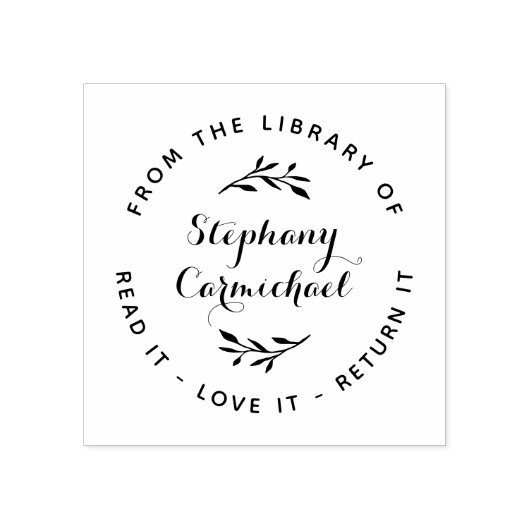 Tampons Encreurs Élégant Script & Wreath Rustique De La Bibliothèqu (Impression)