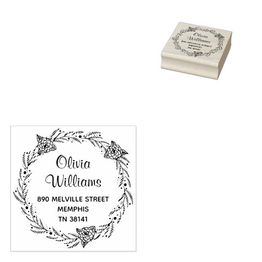 Tampons Encreurs Élégante couronne florale ronde retour adresse tim (Tamponné)