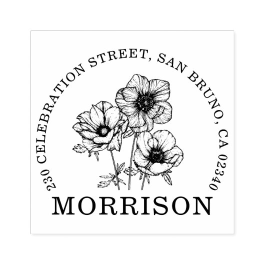 Tampons Encreurs Élégante Fleurs d'anémones Nom Arrondi Adresse de  (Impression)