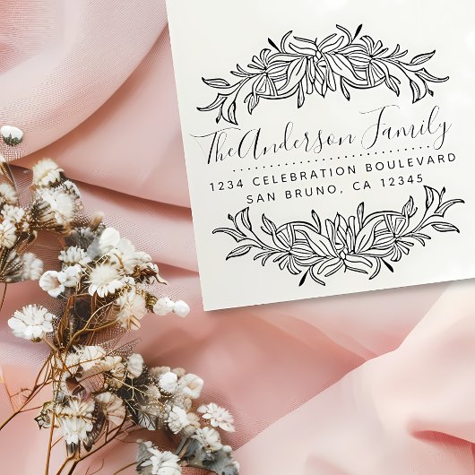 Tampons Encreurs Elégante frontière florale Personnalisée Nom de fa