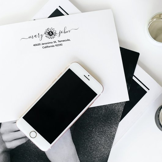 Tampons Encreurs Élégante Sunflower Script Couple Adresse de retour