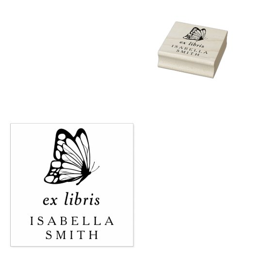 Tampons Encreurs Élégante typographie Papillon Ex Libris Plaque (Tamponné)