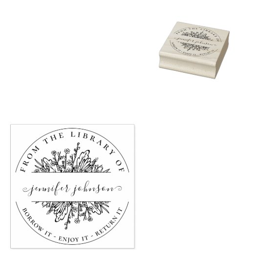 Tampons Encreurs Élégants Fleurs sauvages Botaniques De La Biblioth (Tamponné)