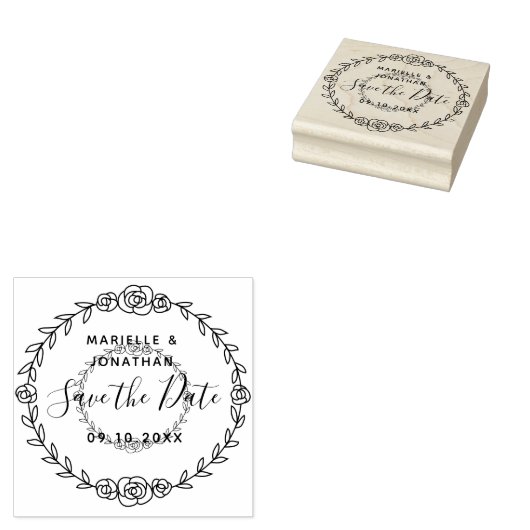 Tampons Encreurs Enregistrer la date Floral Vin Rose Script moderne (Tamponné)