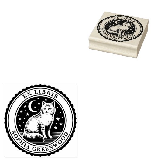 Tampons Encreurs Ex Libris - Chat Nocturne (Tamponné)