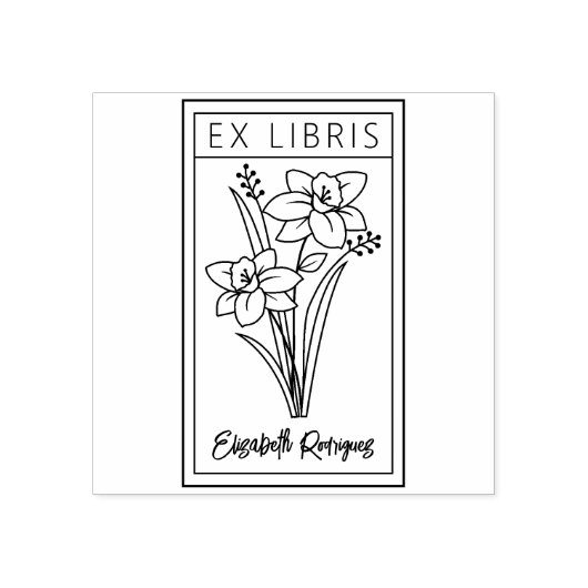 Tampons Encreurs Ex Libris Fleur Personnalisé Élégant (Impression)