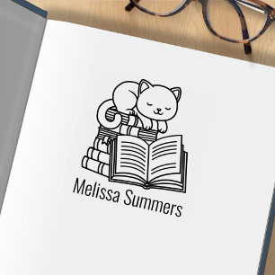 Tampons Encreurs Ex-libris personnalisé avec un chat mignon sur une