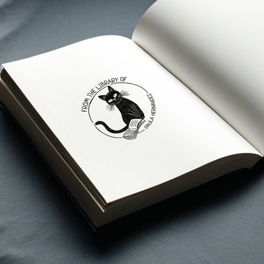 Tampons Encreurs Ex-libris personnalisé Chat Bibliothèque