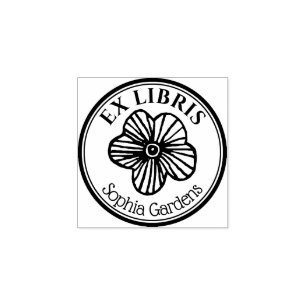 Tampons Encreurs Ex Libris Rond - Fleur Dessinée à la Main