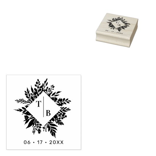 Tampons Encreurs Exquisite Wedding Wildflowers Bouquet Initials (Tamponné)