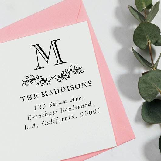 Tampons Encreurs Family Monogram Leaf Ornament Return Address 