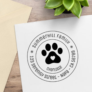 Tampons Encreurs Family Name Pet Paw Print Round Address