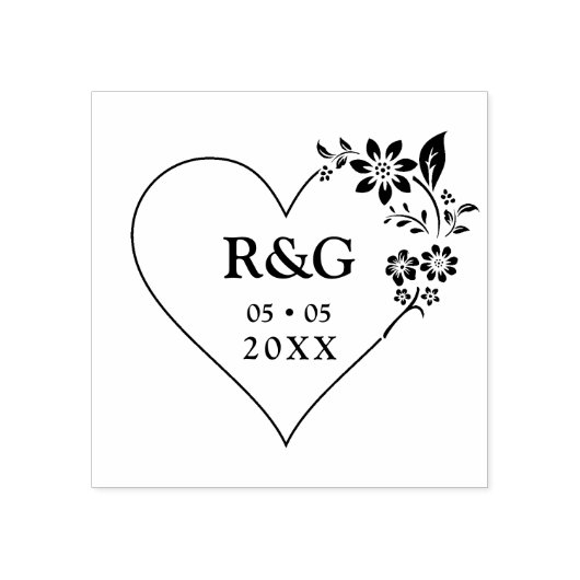 Tampons Encreurs Fancy Simple Initiales Mariage Fleur Garland Heart (Impression)