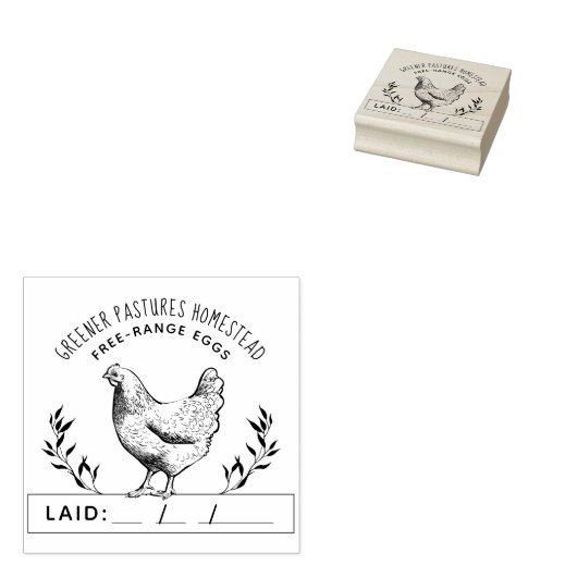 Tampons Encreurs Ferme de poulet Rustique personnalisée | Date de l (Tamponné)