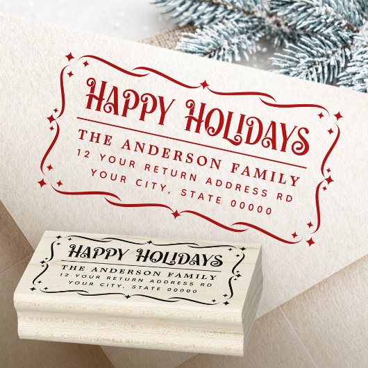 Tampons Encreurs Festive Happy Holidays greeting return address