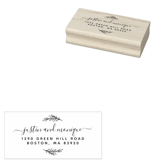 Tampons Encreurs Feuille simple Moderne Script Mariage Adresse de r (Tamponné)
