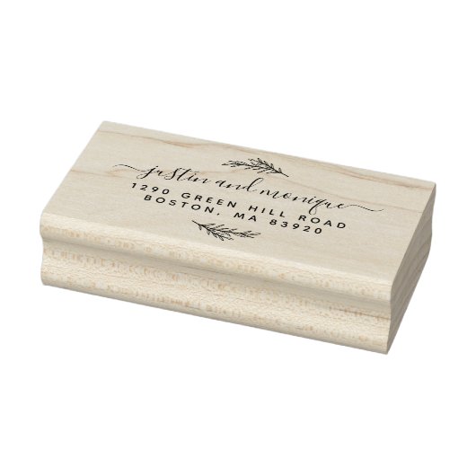 Tampons Encreurs Feuille simple Moderne Script Mariage Adresse de r (Tampon)