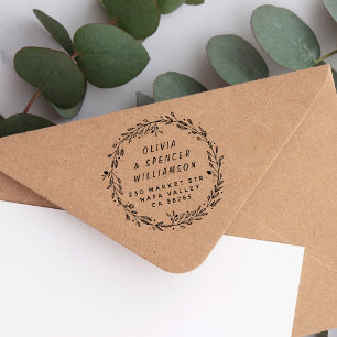 Tampons Encreurs Feuilles botaniques et nom manuscrit Adresse de re