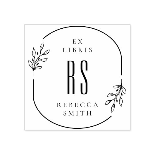 Tampons Encreurs Feuilles modernes dessinés à la main Ex Libris Nom (Impression)