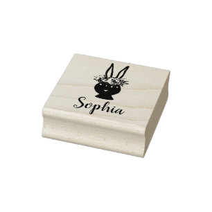 Tampons Encreurs Filles Belles fleurs Rabbit and Name Bookplate