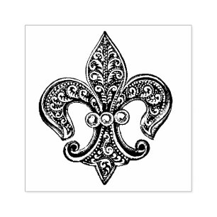 Tampons Encreurs Fleur de lis en dentelle noir et blanc vintage