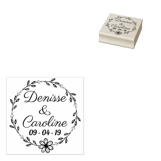 Tampons Encreurs Fleur Feuille Rustique Cercle Enregistrer La Date (Tamponné)