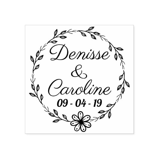 Tampons Encreurs Fleur Feuille Rustique Cercle Enregistrer La Date (Impression)