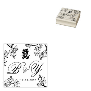 Tampons Encreurs Fleurs de Pêcher Double Bonheur Mariage Chinois