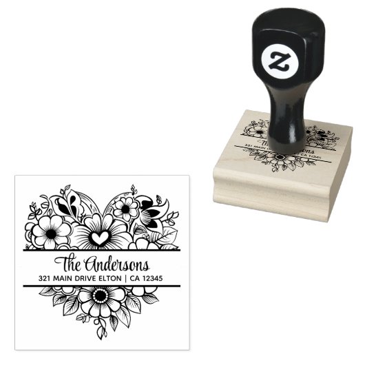 Tampons Encreurs Fleurs du coeur Diviser le thème du monogramme (Tamponné)