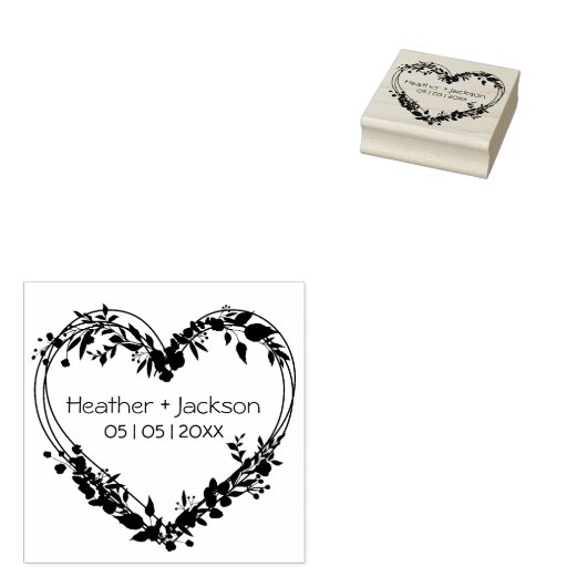 Tampons Encreurs Fleurs sauvages de mariage Cœur Noms et Date (Tamponné)