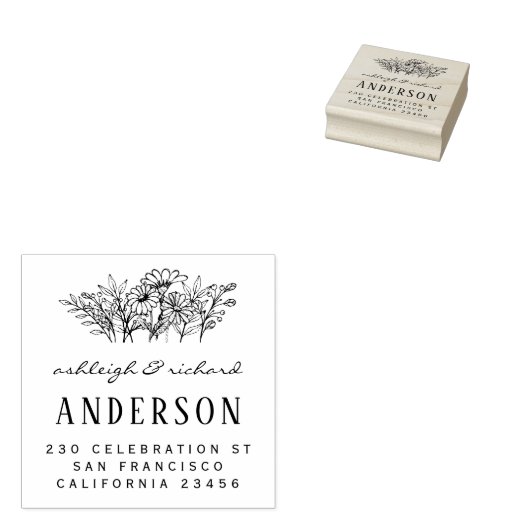 Tampons Encreurs Fleurs Scripts Noms Mariages Adresse de retour per (Tamponné)