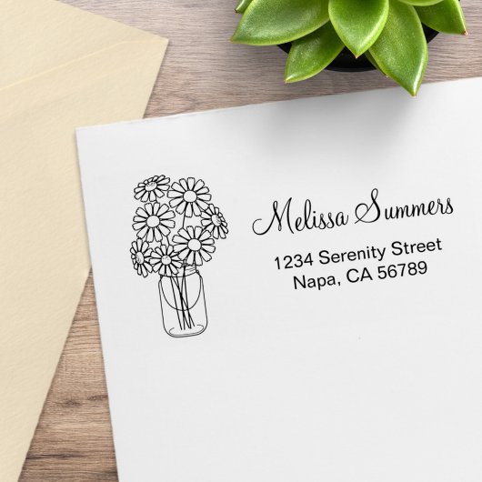 Tampons Encreurs Floral Daisies Mason Jar Adresse