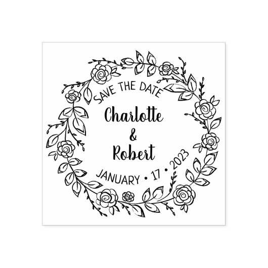 Tampons Encreurs Floral moderne Enregistrer le Mariage date (Impression)