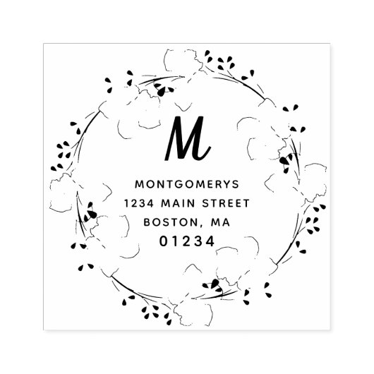 Tampons Encreurs Floral Monogramme Moderne Script Retourner l'adres (Impression)