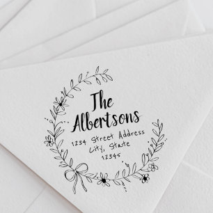 Tampons Encreurs Floral Ribbon Wreath Nom de famille Adresse de ret