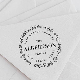Tampons Encreurs Floral Wreath Nom de famille Adresse de retour