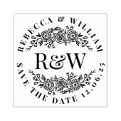 Tampons Encreurs Floral Wreath Wooden Monogram Save The Date (Impression)