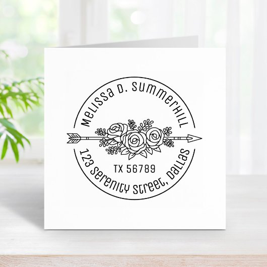 Tampons Encreurs Flore Tribal Arrow Rose Fleurs Adresse ronde V2b
