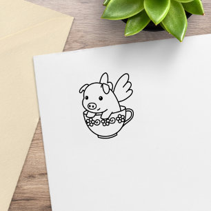 Tampons Encreurs Flying Pig - Porcelet avec des ailes dans une tass