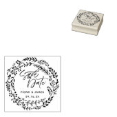 Tampons Encreurs Foliage Wreath Brush Script Enregistrer La Date (Tamponné)