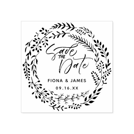 Tampons Encreurs Foliage Wreath Brush Script Enregistrer La Date (Impression)