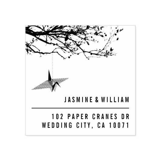 Tampons Encreurs Grue En Papier Origami Et Branches Mariage Asiatiq (Impression)