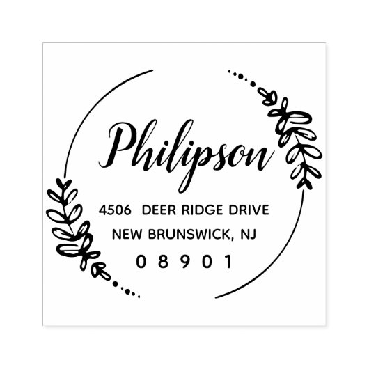 Tampons Encreurs Hand Drawn Greenery Wreath Name & Address (Impression)