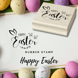 Tampons Encreurs Happy Ears Bunny de Pâques Script Timbre en caoutc